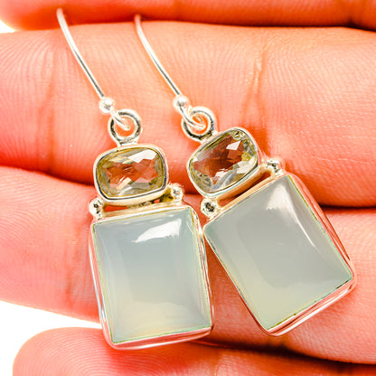 Aqua Chalcedony, White Quartz Earrings handcrafted by Ana Silver Co - EARR421038