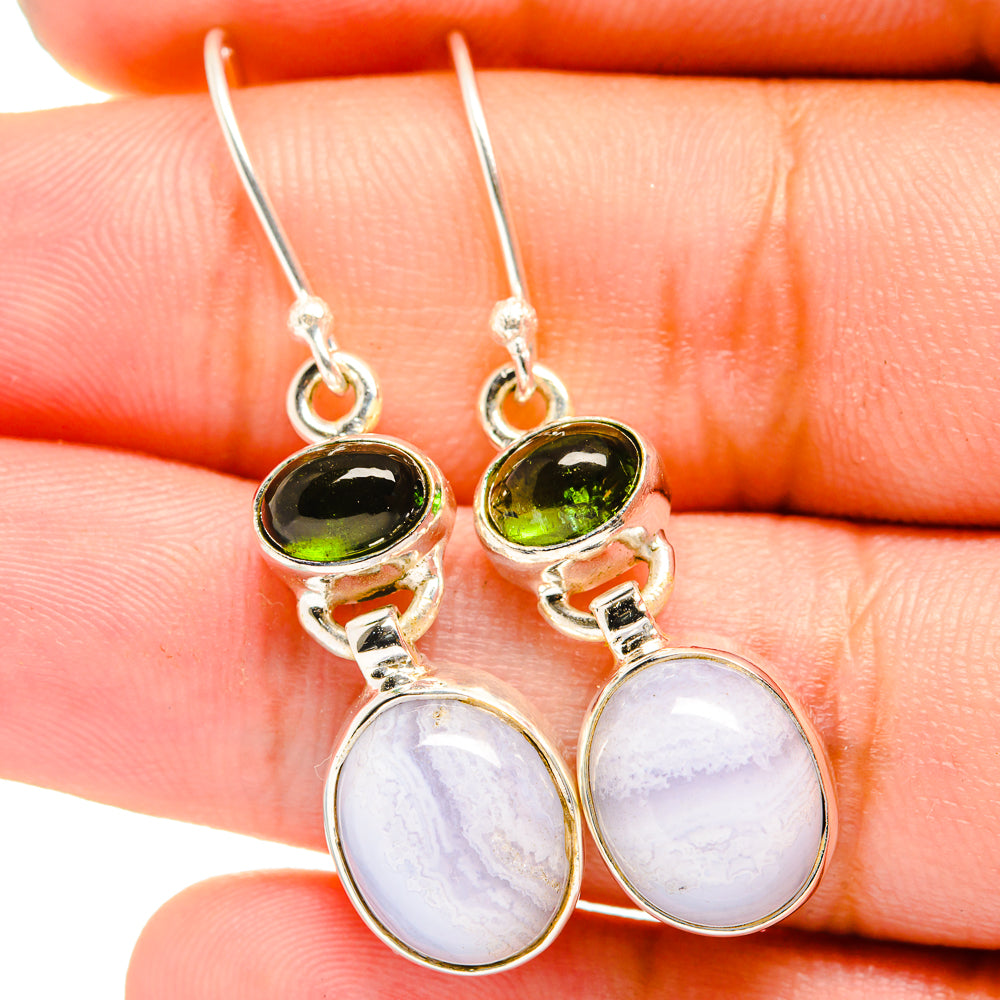 Blue Lace Agate, Green Tourmaline Earrings handcrafted by Ana Silver Co - EARR421042