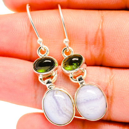 Blue Lace Agate, Green Tourmaline Earrings handcrafted by Ana Silver Co - EARR421042