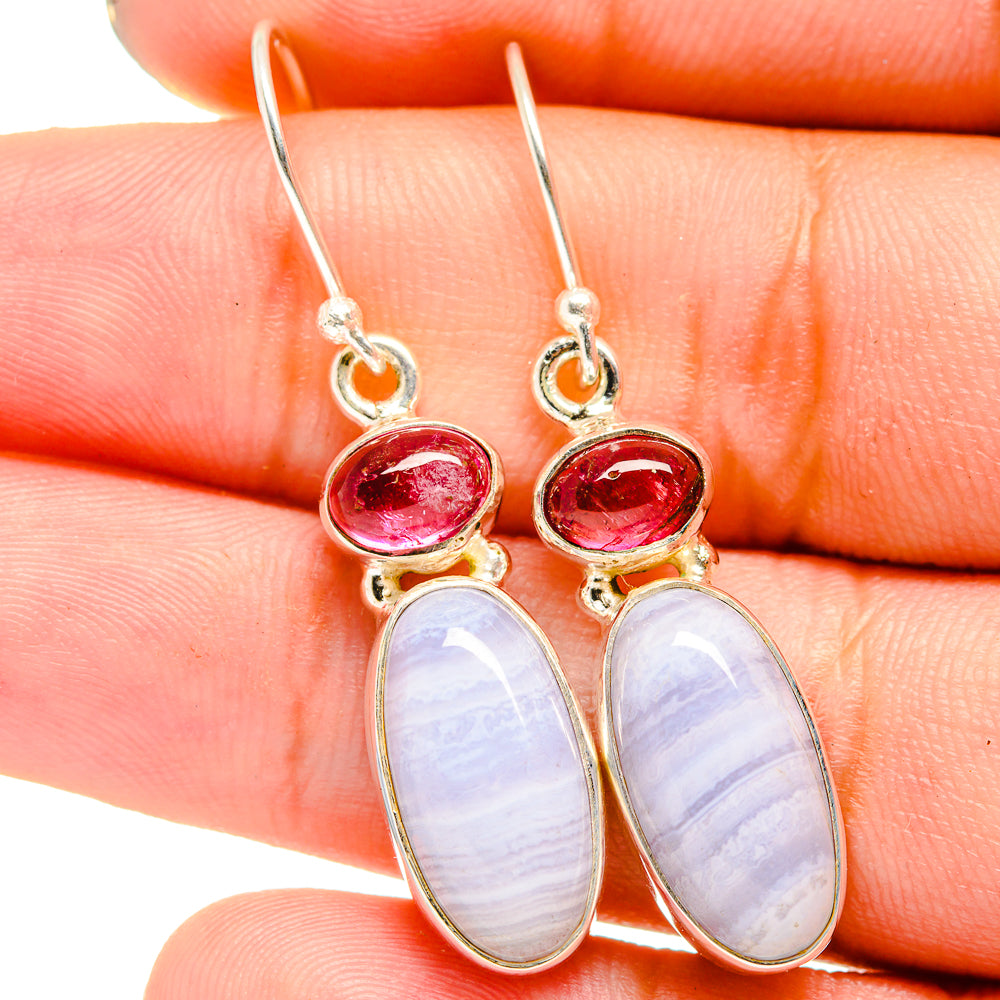Blue Lace Agate, Pink Tourmaline Earrings handcrafted by Ana Silver Co - EARR421047