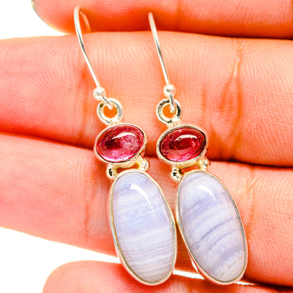 Blue Lace Agate, Pink Tourmaline Earrings handcrafted by Ana Silver Co - EARR421047