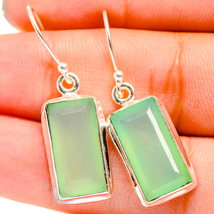 Green prehnite drop earrings with rectangular facets and silver lever hooks