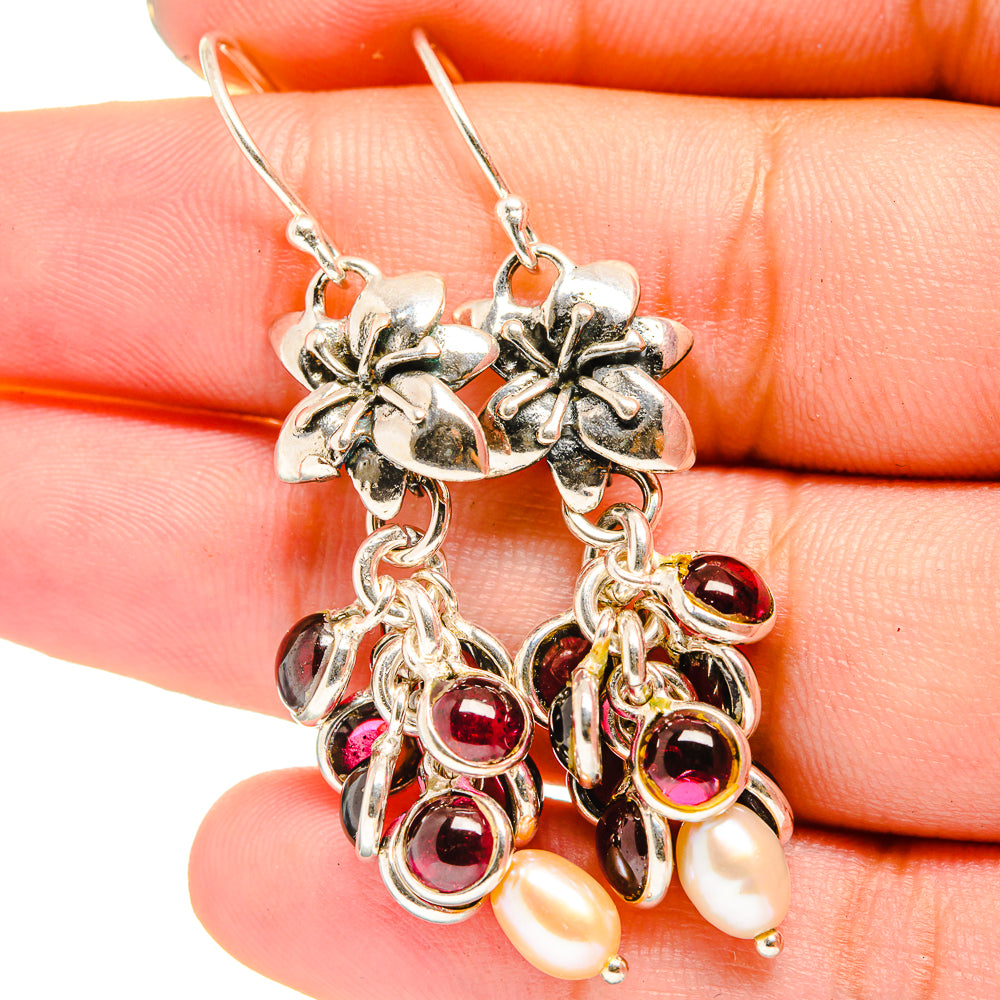 Garnet, Cultured Pearl Earrings handcrafted by Ana Silver Co - EARR421049