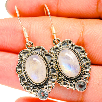 Rainbow Moonstone, Blue Topaz Earrings handcrafted by Ana Silver Co - EARR421050