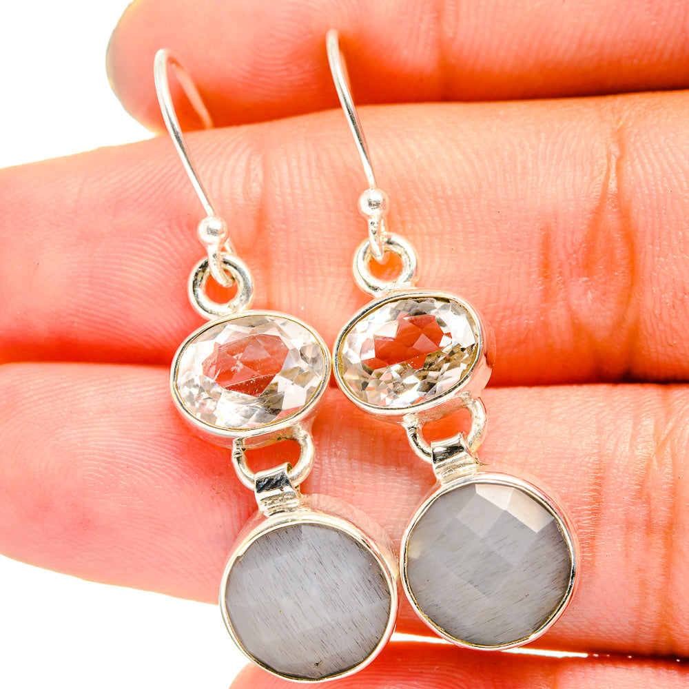 Moonstone, White Quartz Earrings handcrafted by Ana Silver Co - EARR421055