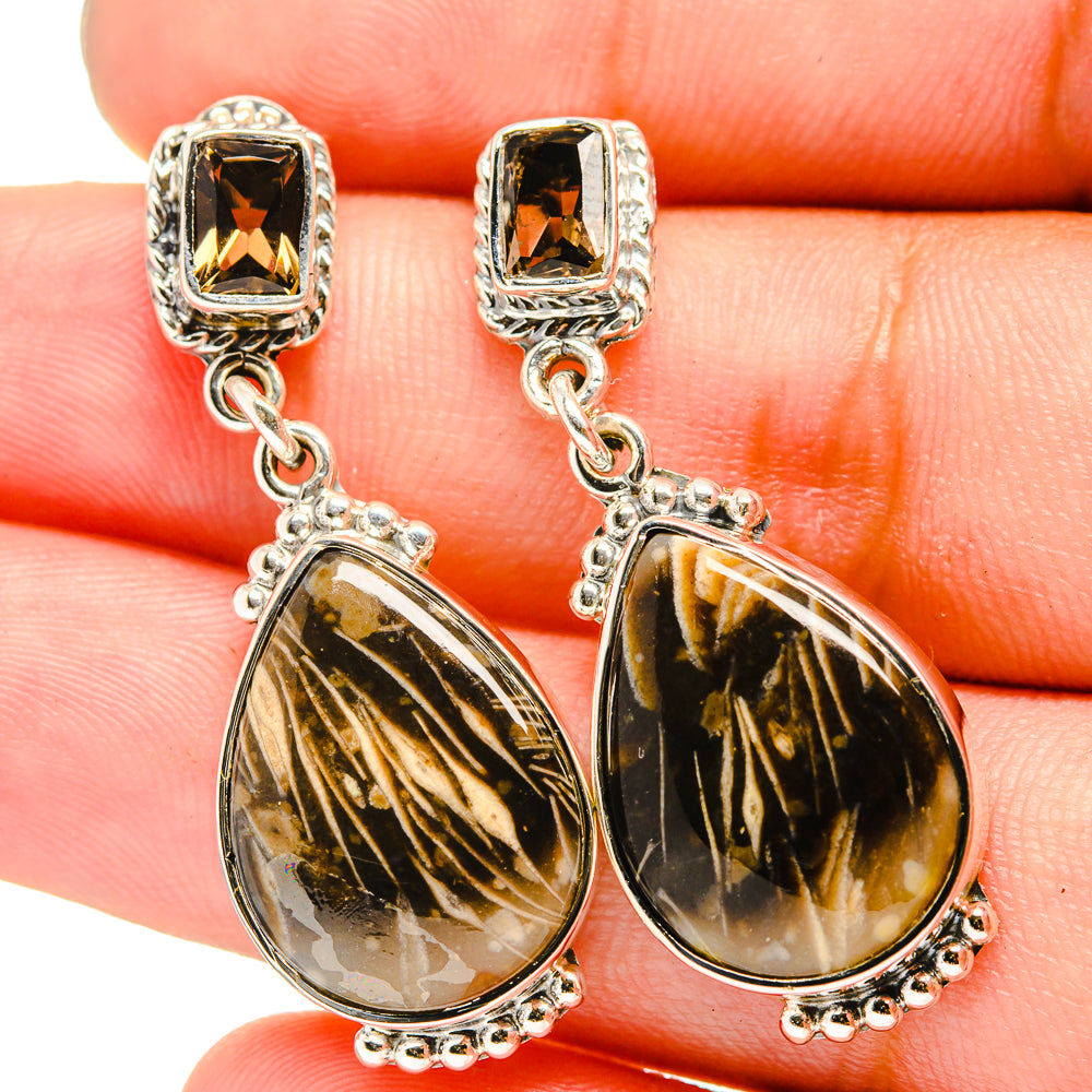 Peanut Wood Jasper, Smoky Quartz Earrings handcrafted by Ana Silver Co - EARR421056