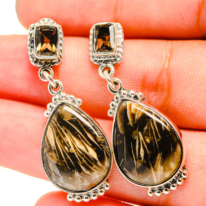 Peanut Wood Jasper, Smoky Quartz Earrings handcrafted by Ana Silver Co - EARR421056