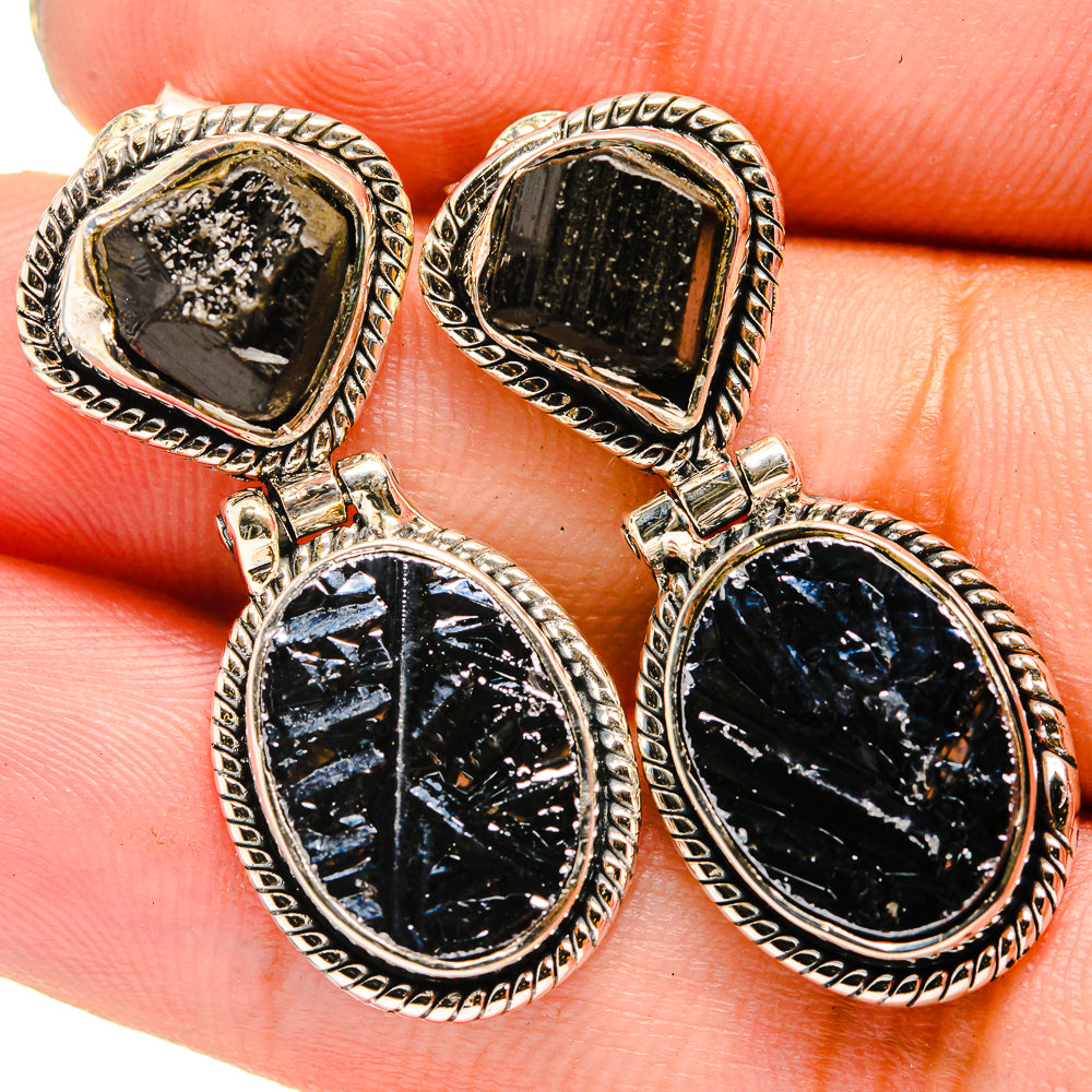 Shungite, Black Tourmaline Earrings handcrafted by Ana Silver Co - EARR421062