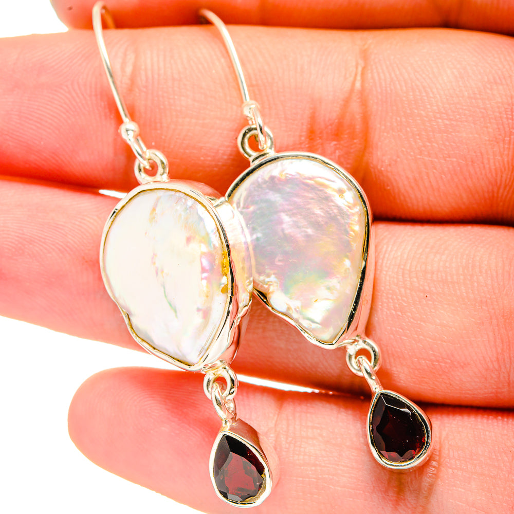 Mother Of Pearl, Garnet Earrings handcrafted by Ana Silver Co - EARR421067