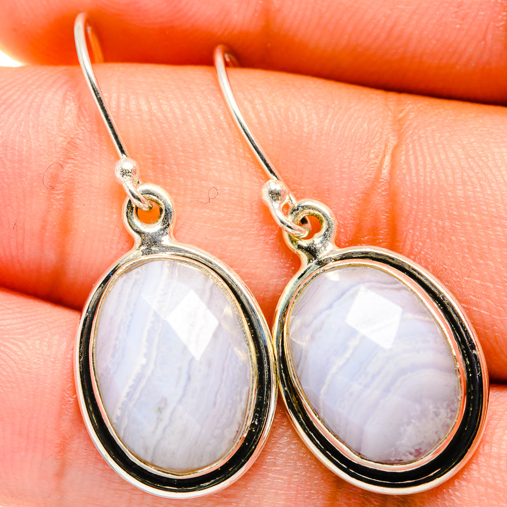 Blue Lace Agate Earrings handcrafted by Ana Silver Co - EARR421090