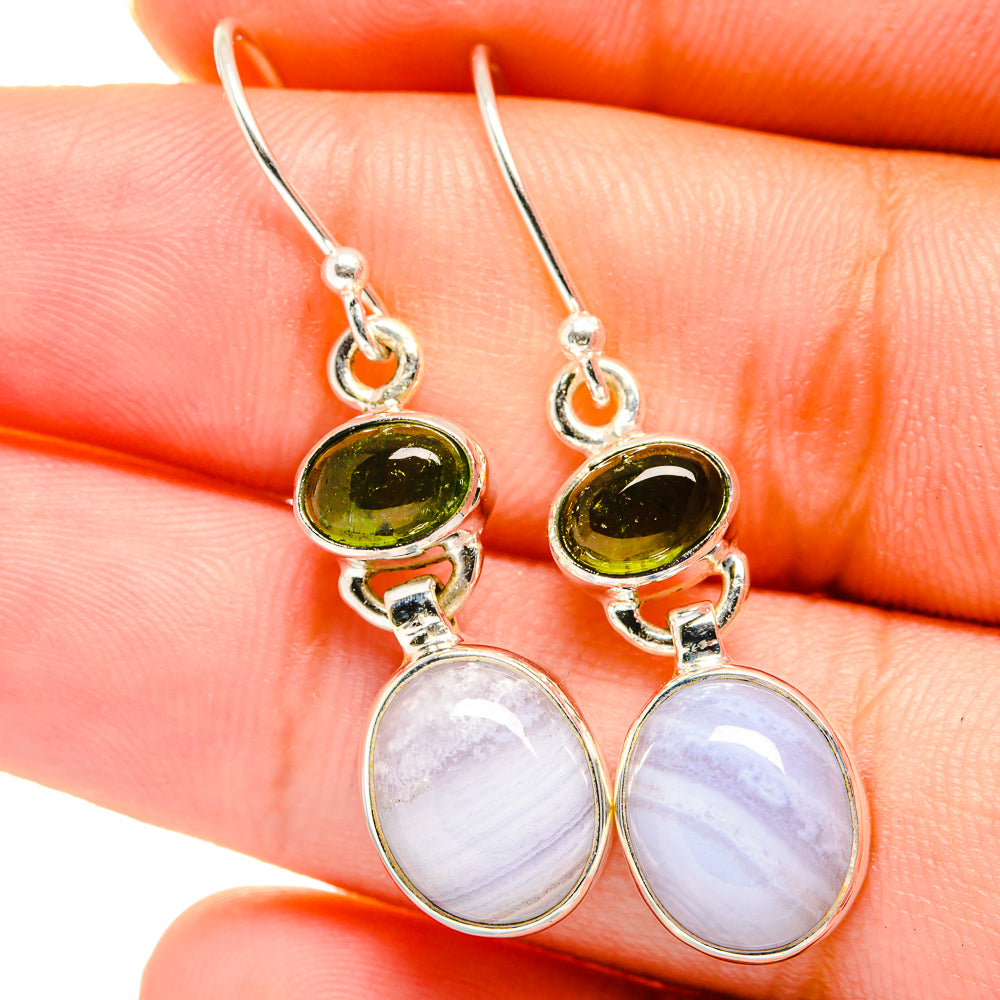 Blue Lace Agate, Peridot Earrings handcrafted by Ana Silver Co - EARR421110
