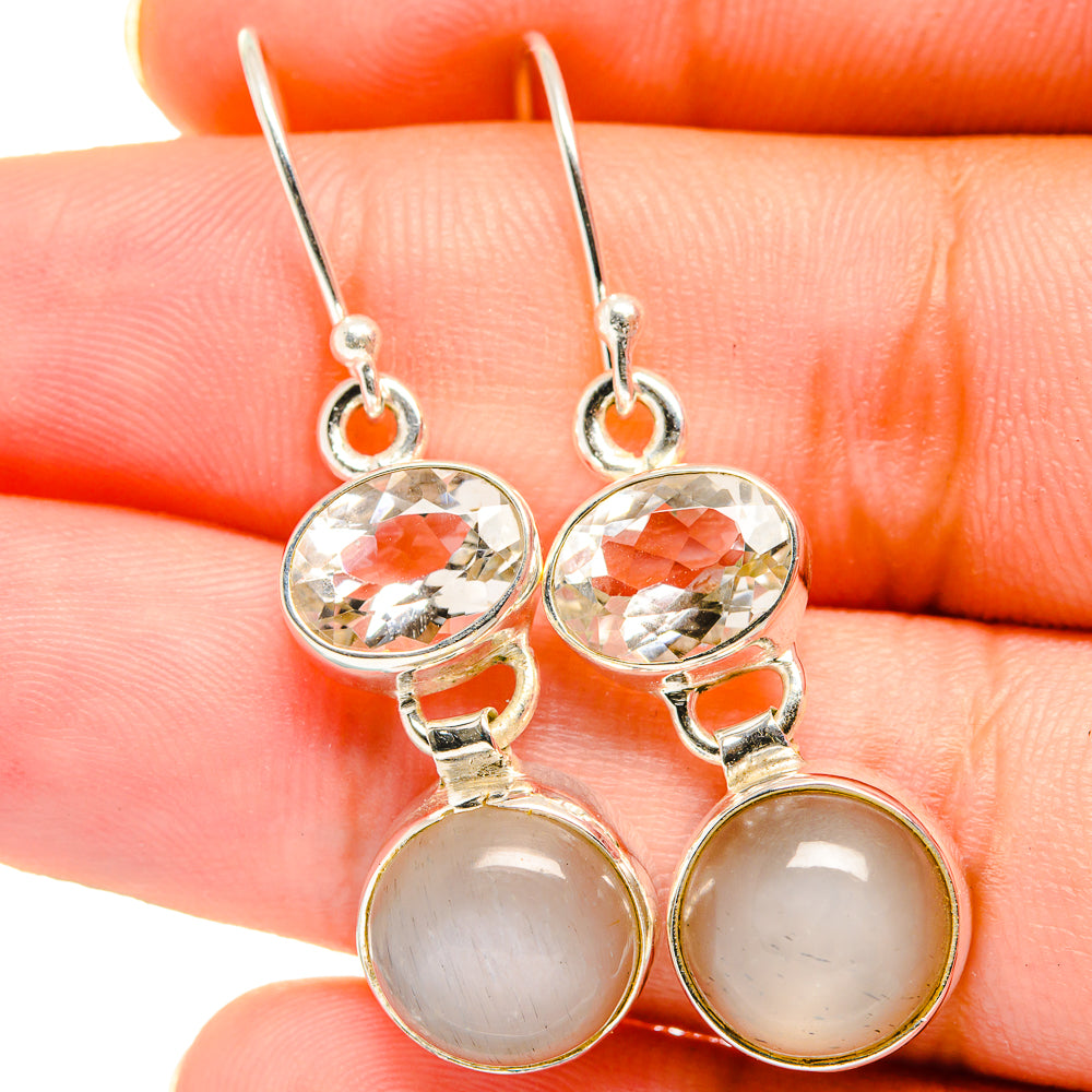 Moonstone, White Quartz Earrings handcrafted by Ana Silver Co - EARR421115