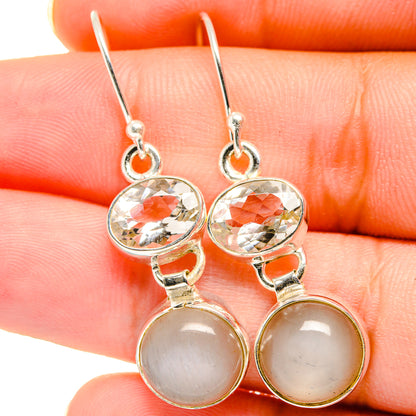 Moonstone, White Quartz Earrings handcrafted by Ana Silver Co - EARR421115