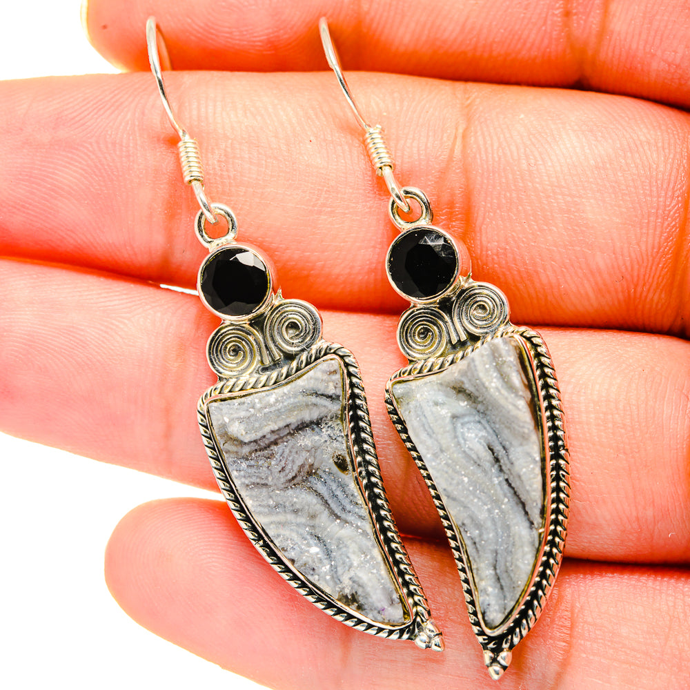 Desert Druzy, Black Onyx Earrings handcrafted by Ana Silver Co - EARR421125