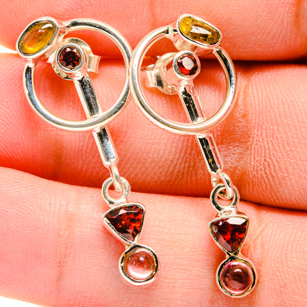 Garnet, Green Tourmaline, Rose Quartz Earrings handcrafted by Ana Silver Co - EARR421139
