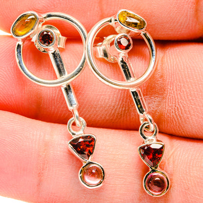 Garnet, Green Tourmaline, Rose Quartz Earrings handcrafted by Ana Silver Co - EARR421139