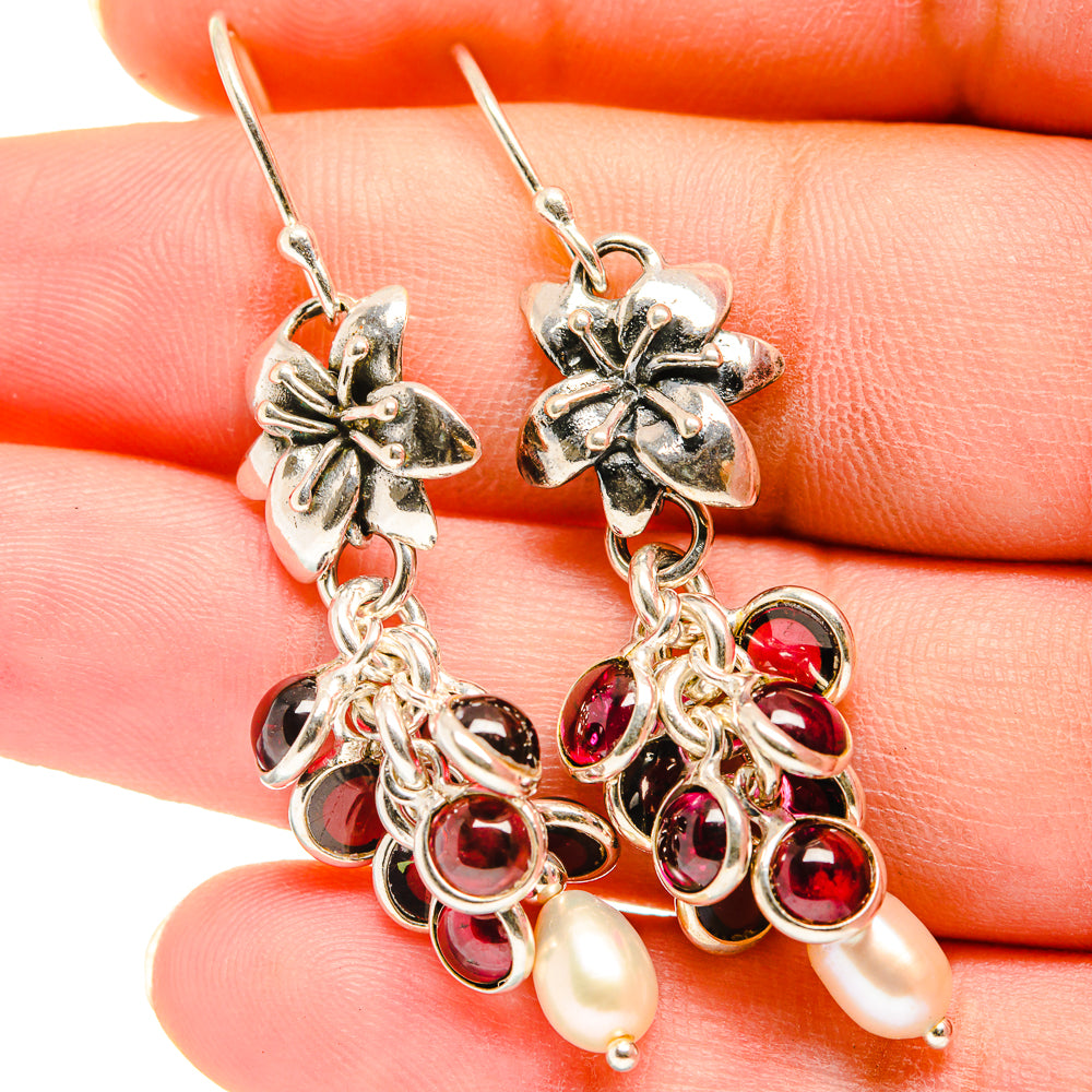 Garnet, Cultured Pearl Earrings handcrafted by Ana Silver Co - EARR421148