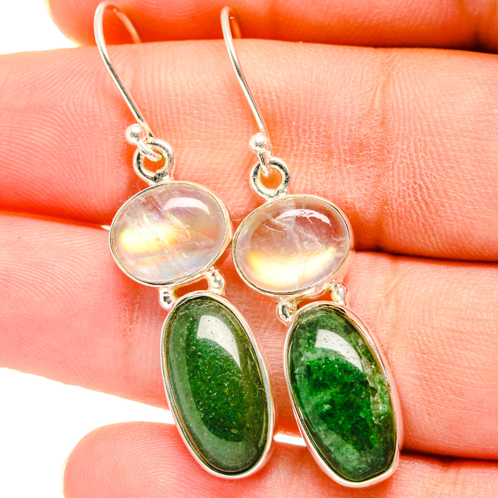 Green Aventurine, Rainbow Moonstone Earrings handcrafted by Ana Silver Co - EARR421155