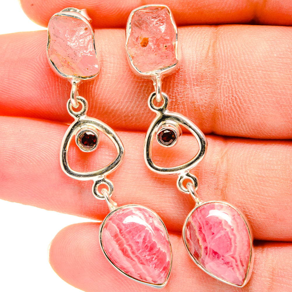 Rhodochrosite, Garnet Earrings handcrafted by Ana Silver Co - EARR421157