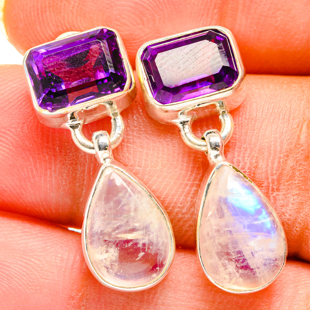 Rainbow Moonstone, Amethyst Earrings handcrafted by Ana Silver Co - EARR421158