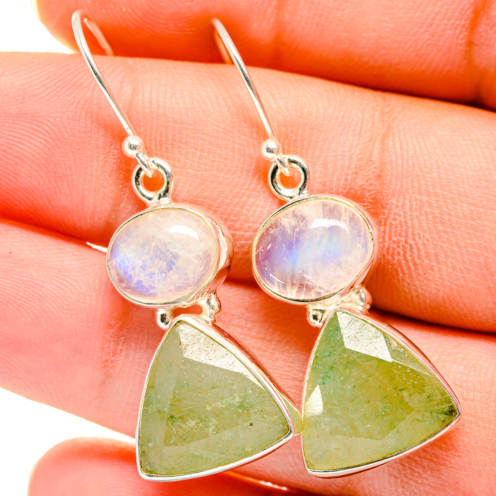 Prehnite, Rainbow Moonstone Earrings handcrafted by Ana Silver Co - EARR421160