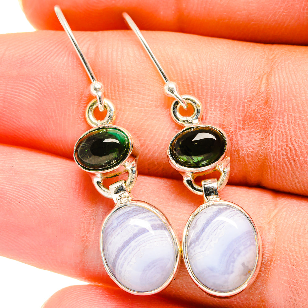 Blue Lace Agate, Green Tourmaline Earrings handcrafted by Ana Silver Co - EARR421163