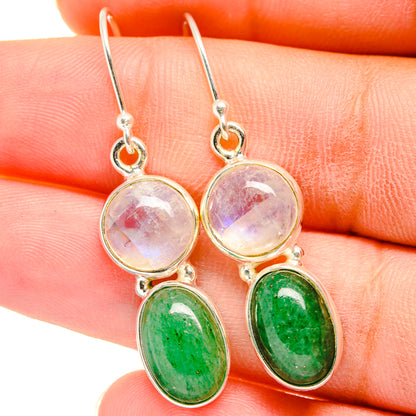 Green Aventurine, Rainbow Moonstone Earrings handcrafted by Ana Silver Co - EARR421166