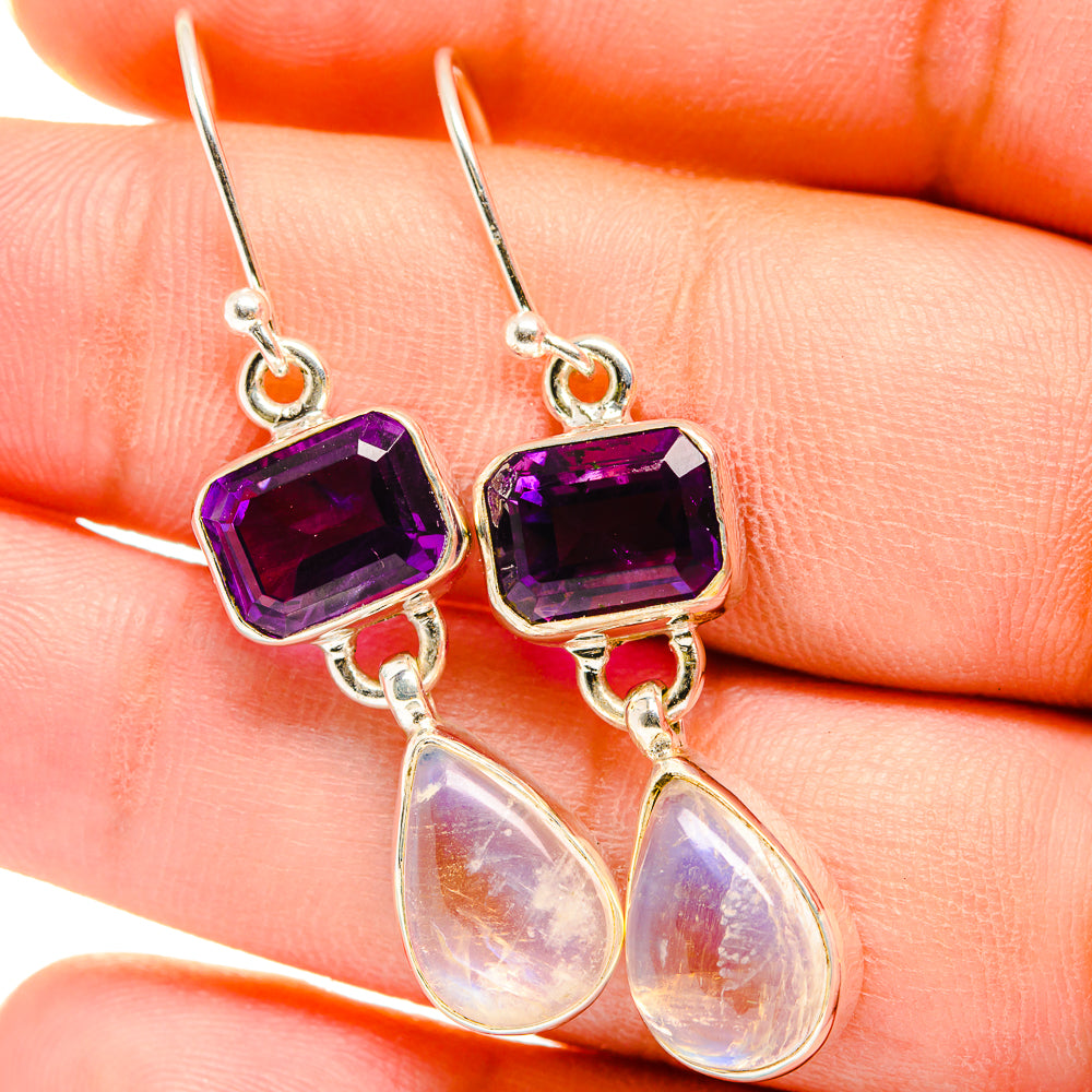 Rainbow Moonstone, Amethyst Earrings handcrafted by Ana Silver Co - EARR421170