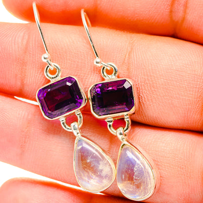 Rainbow Moonstone, Amethyst Earrings handcrafted by Ana Silver Co - EARR421170