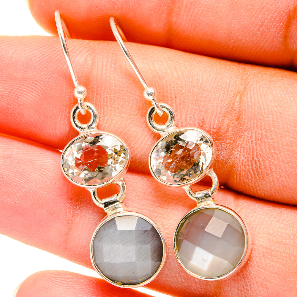Moonstone, White Quartz Earrings handcrafted by Ana Silver Co - EARR421174