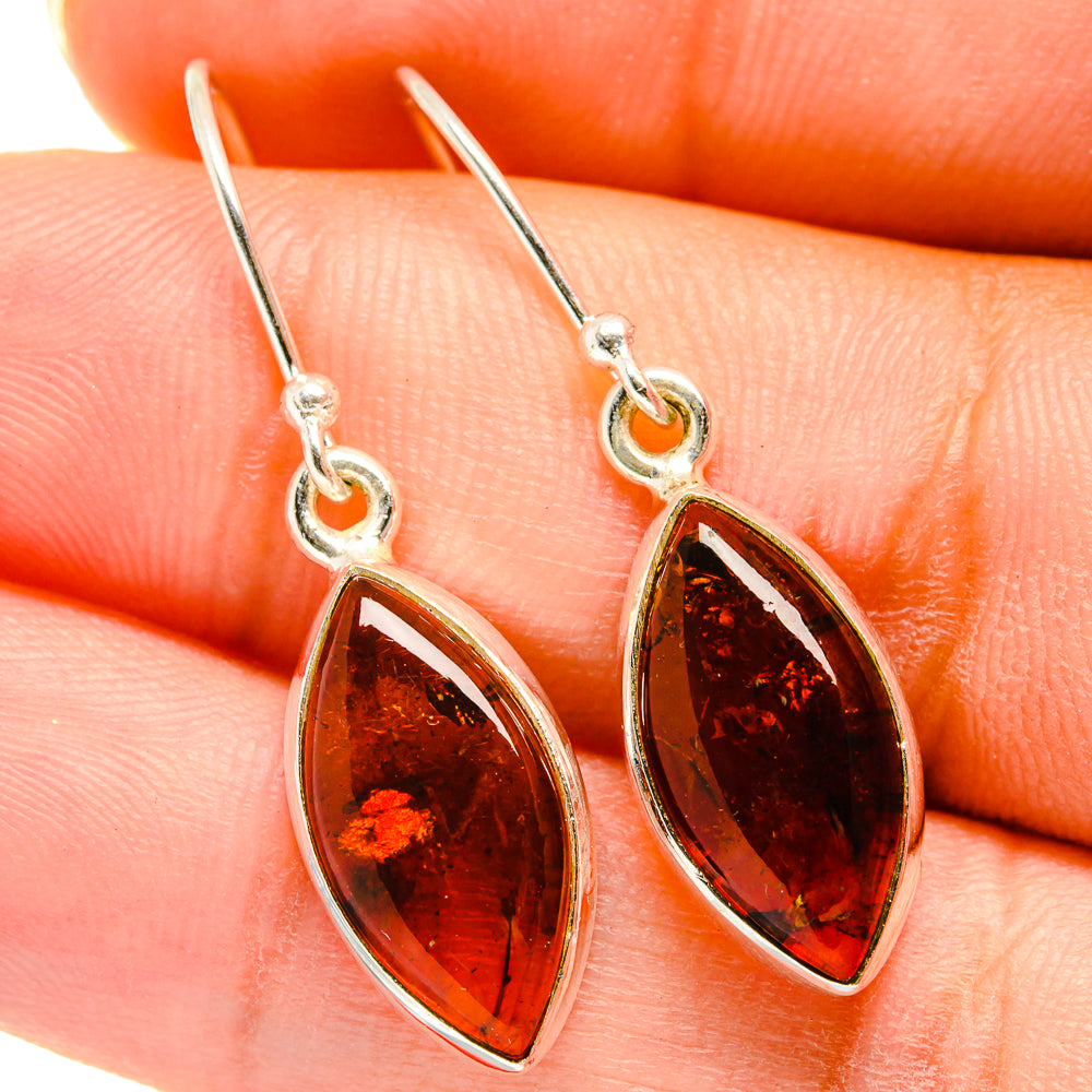 Amber teardrop earrings with sterling silver hooks and marquise amber stone