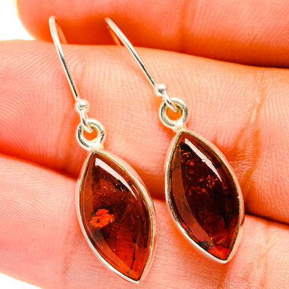 Amber teardrop earrings with sterling silver hooks and marquise amber stone