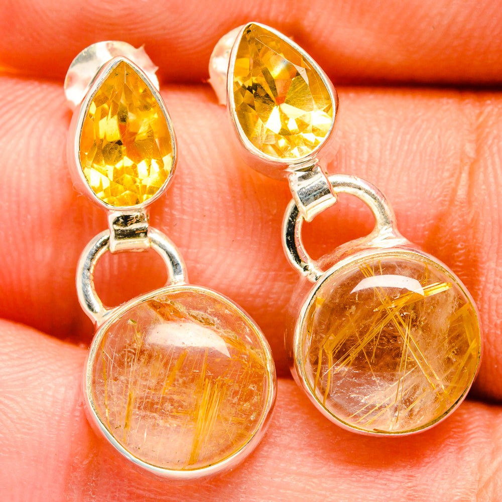 Rutilated Quartz, Citrine Earrings handcrafted by Ana Silver Co - EARR421184