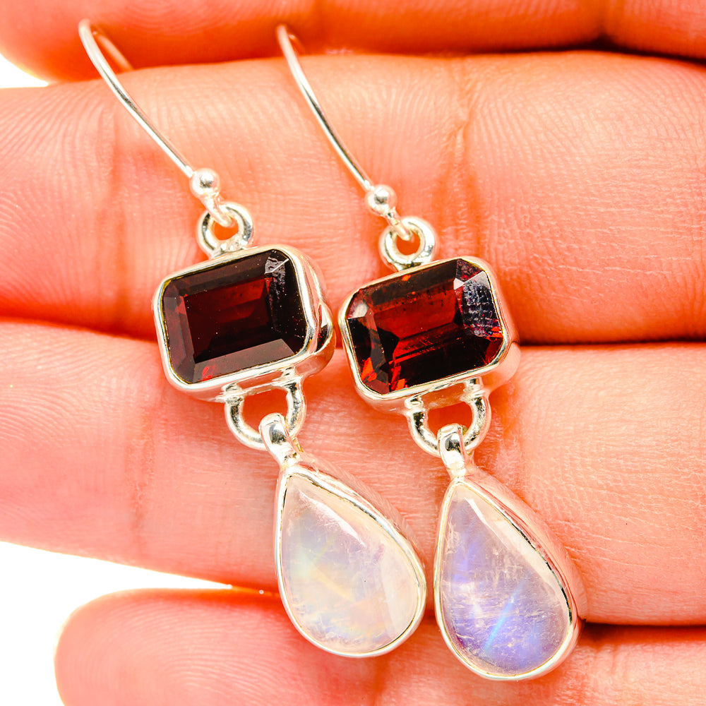 Rainbow Moonstone, Garnet Earrings handcrafted by Ana Silver Co - EARR421190