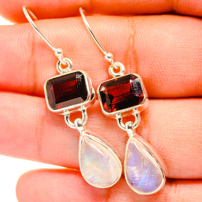 Rainbow Moonstone, Garnet Earrings handcrafted by Ana Silver Co - EARR421190