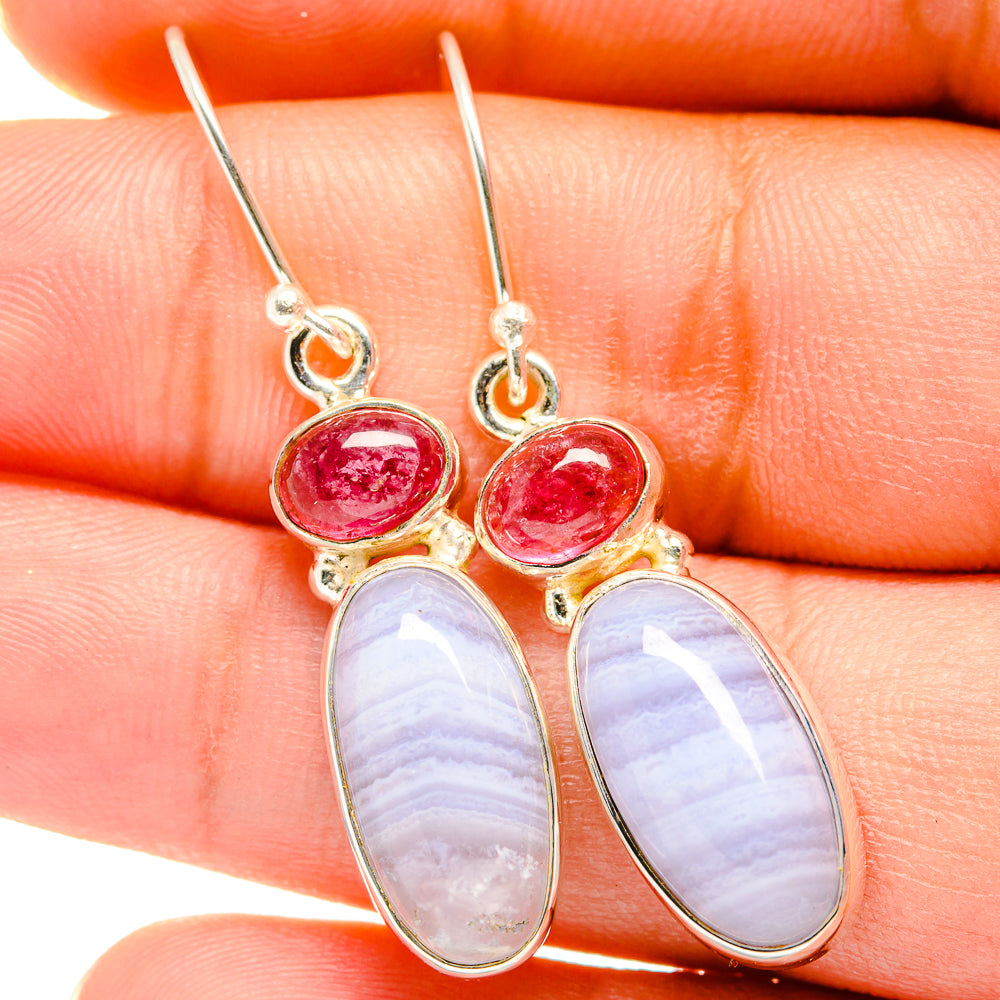 Blue Lace Agate, Pink Tourmaline Earrings handcrafted by Ana Silver Co - EARR421191