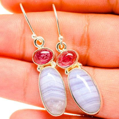 Blue Lace Agate, Pink Tourmaline Earrings handcrafted by Ana Silver Co - EARR421191