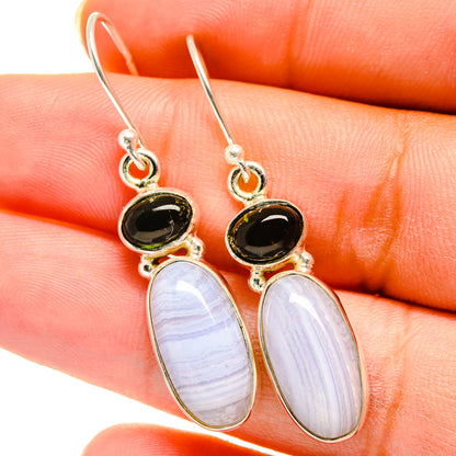 Blue Lace Agate, Green Tourmaline Earrings handcrafted by Ana Silver Co - EARR421196