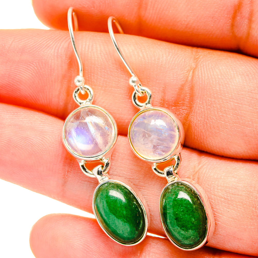 Green Aventurine, Rainbow Moonstone Earrings handcrafted by Ana Silver Co - EARR421200