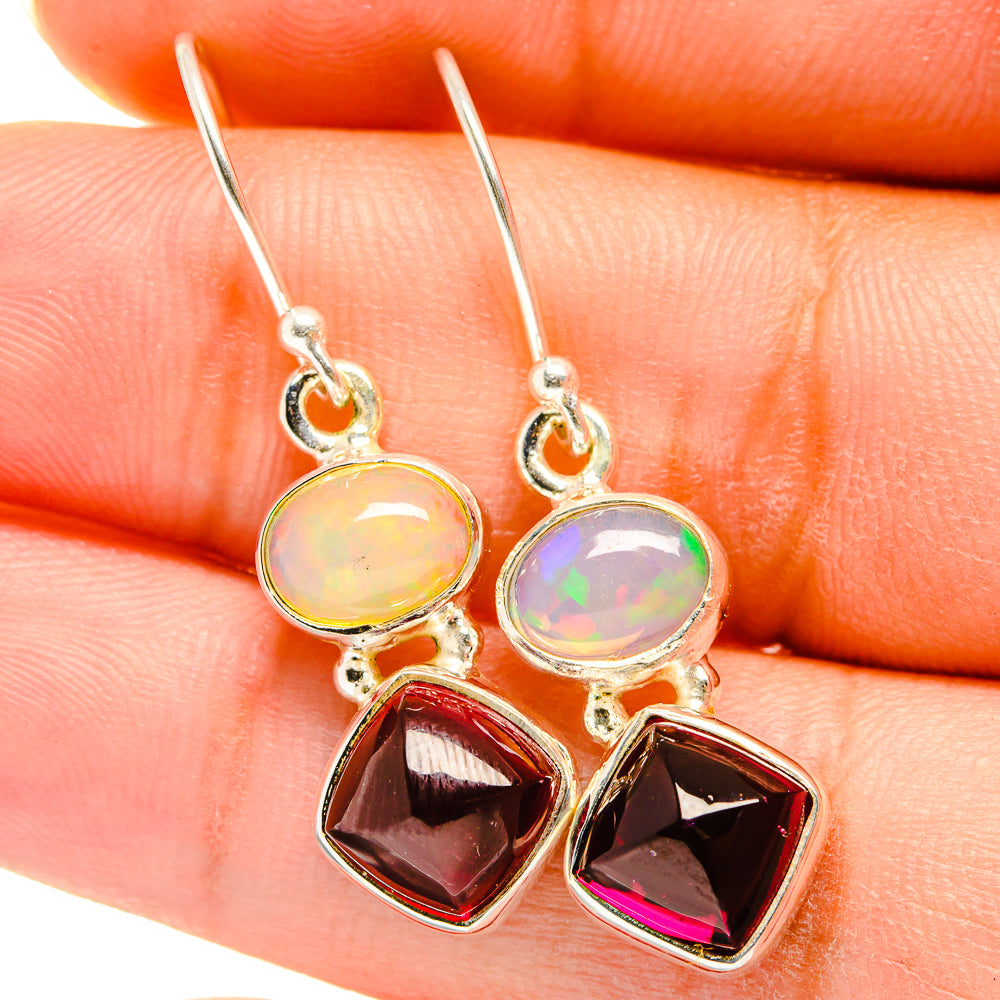 Garnet, Ethiopian Opal Earrings handcrafted by Ana Silver Co - EARR421202