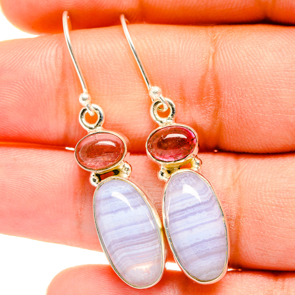 Blue Lace Agate, Pink Tourmaline Earrings handcrafted by Ana Silver Co - EARR421203