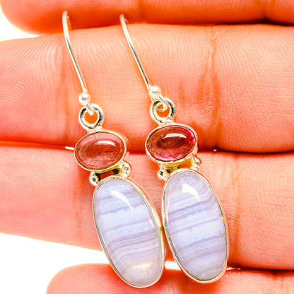 Blue Lace Agate, Pink Tourmaline Earrings handcrafted by Ana Silver Co - EARR421203