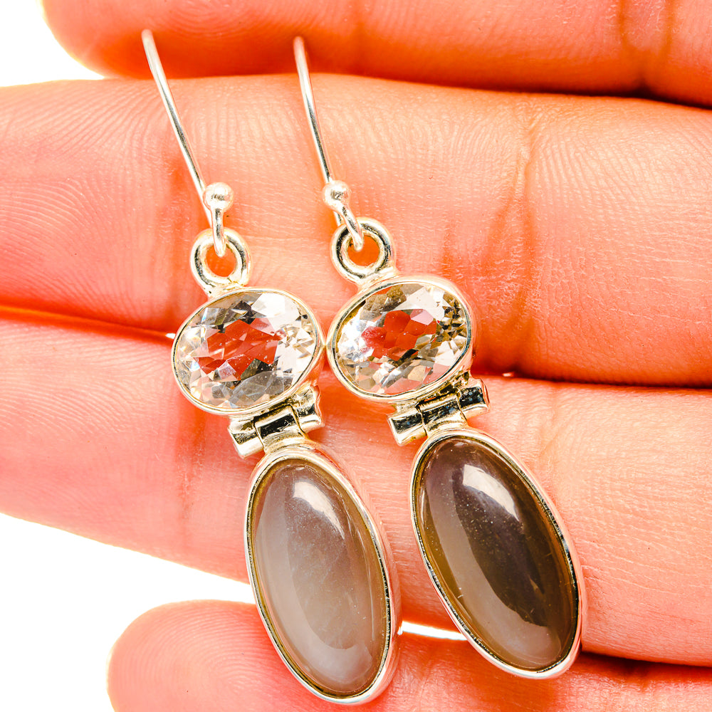 Moonstone, White Quartz Earrings handcrafted by Ana Silver Co - EARR421205