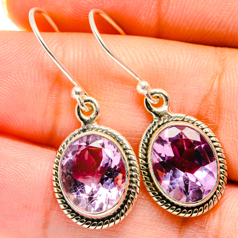 Oval amethyst dangle earrings in 925 sterling silver, faceted purple gemstones