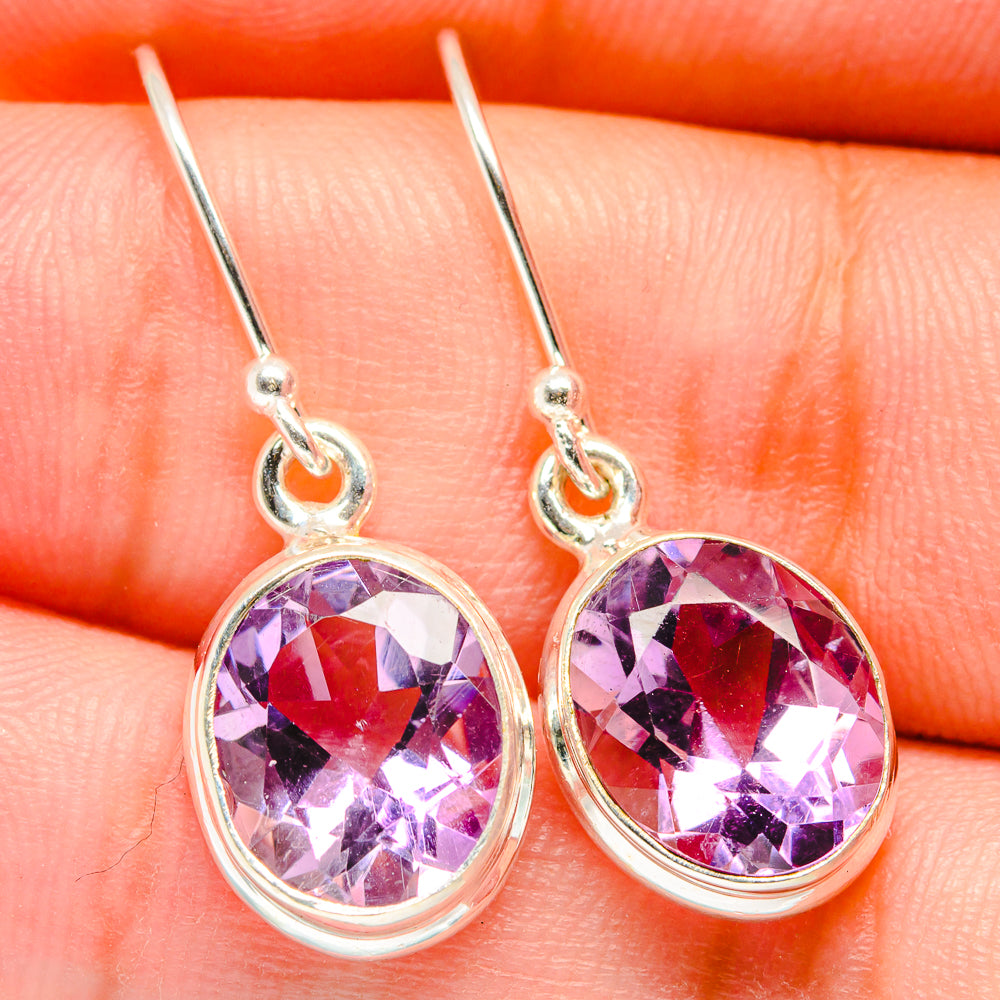 Sterling silver amethyst drop earrings with faceted round purple gemstones
