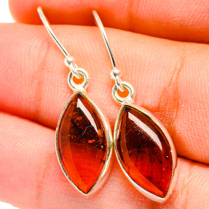 Sterling silver amber teardrop dangle earrings with small loop top and hook
