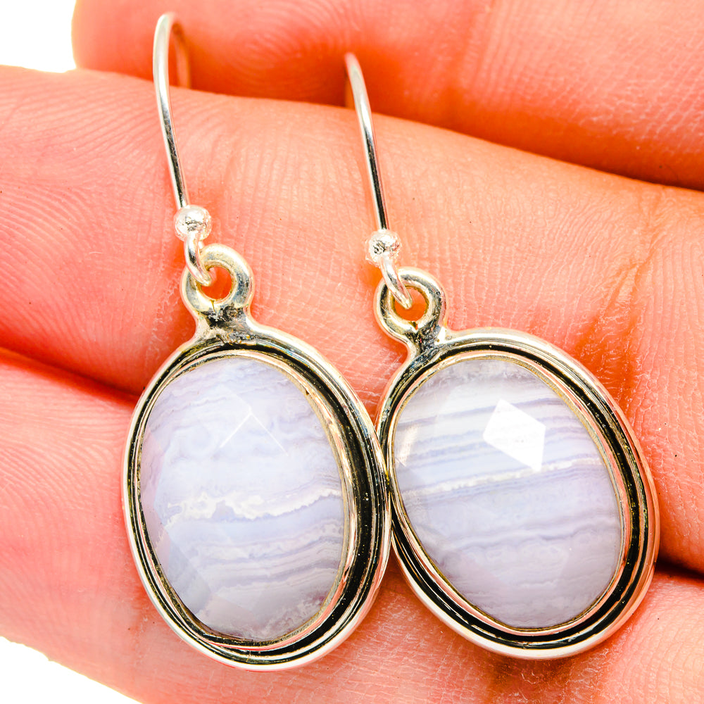 Blue Lace Agate Earrings handcrafted by Ana Silver Co - EARR421445