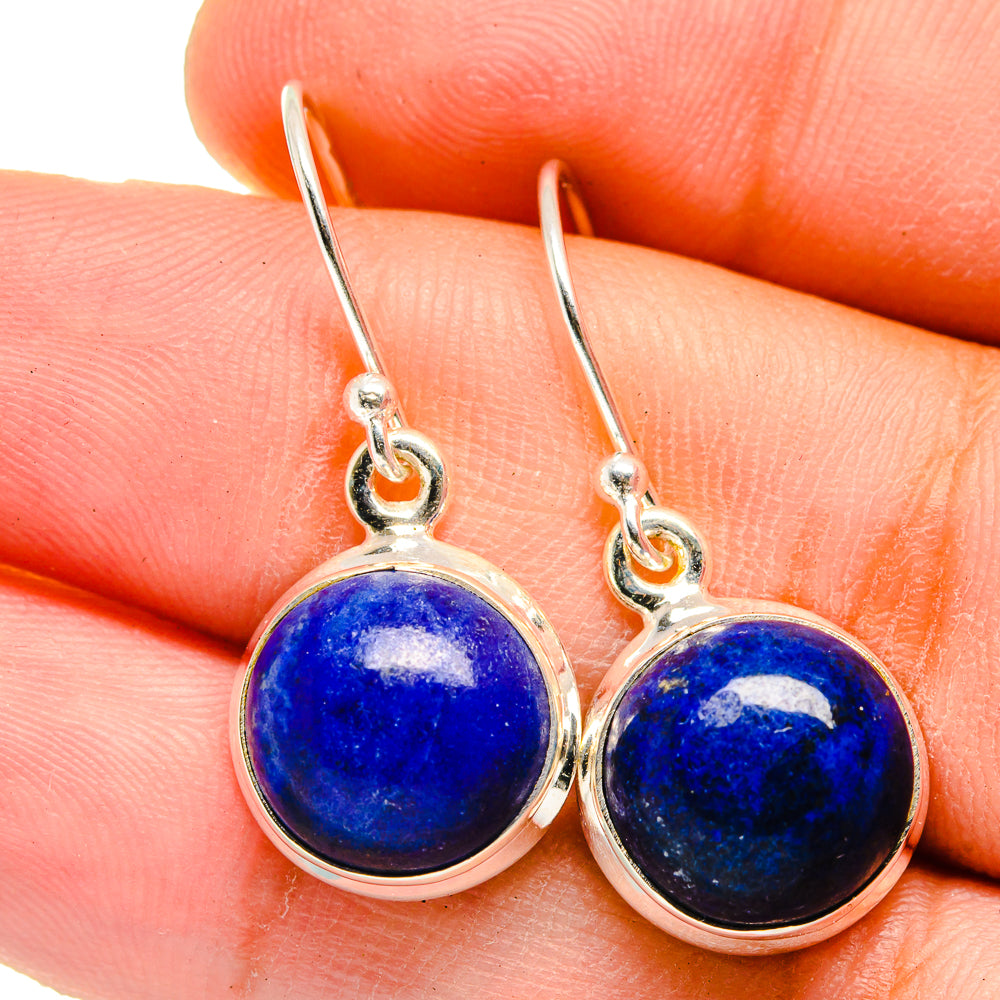 Round lapis lazuli cabochon drop earrings with sterling silver hooks