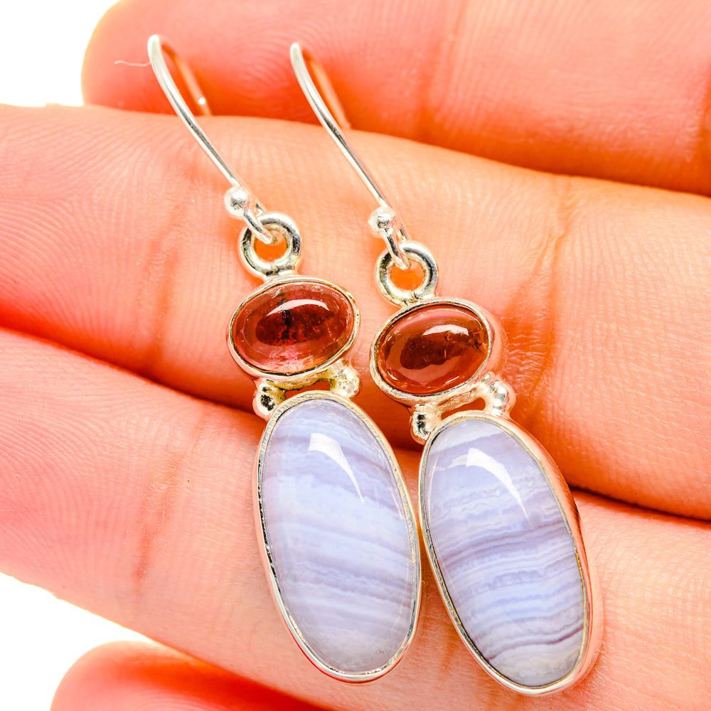 Blue Lace Agate Earrings handcrafted by Ana Silver Co - EARR421505