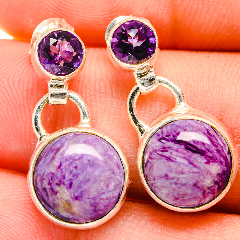 Charoite Earrings handcrafted by Ana Silver Co - EARR421517